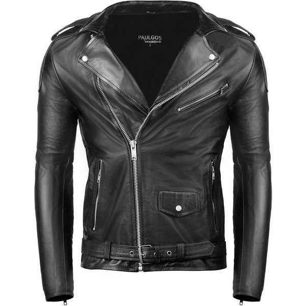 PAULGOS Lederjacke Herren Biker Jacke Motorradjacke Motorrad 100% Echtleder