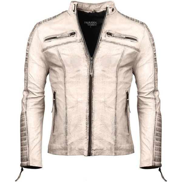 PAULGOS Lederjacke Herren Jacke Übergangsjacke Biker Look 100% Echtleder D1