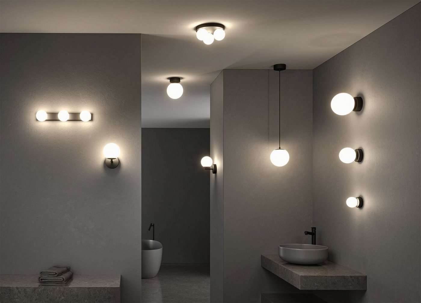 Paulmann Deckenleuchte Selection Bathroom Gove IP44 max. 3x20W Rondel Glas/Metall, ohne Leuchtmittel, G9 – Bild 5 von 5