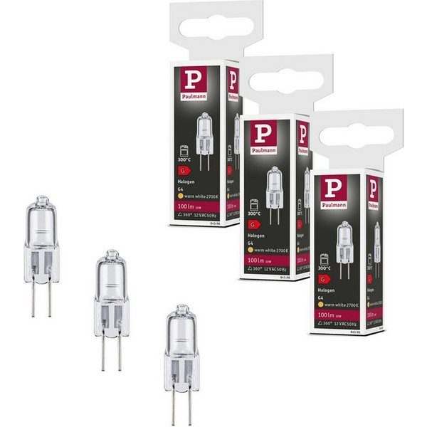 Paulmann Halogenlampe Set Halogen Stiftsockel Backofen G4 G4 12V 3x100lm 3x10W 2700K dimmbar, G4, 3 St.