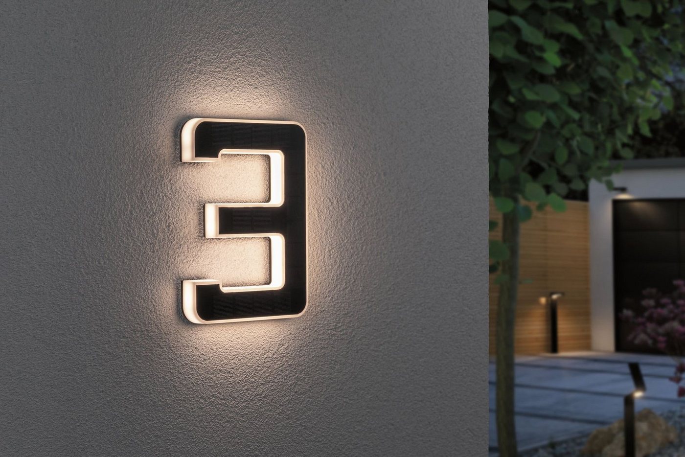 Paulmann LED Außen-Wandleuchte Solar Hausnummer, LED fest integriert, Warmweiß, LED-Modul, Hausnummern, Buchstaben wählbar, Akku wechselbar – Bild 3 von 5