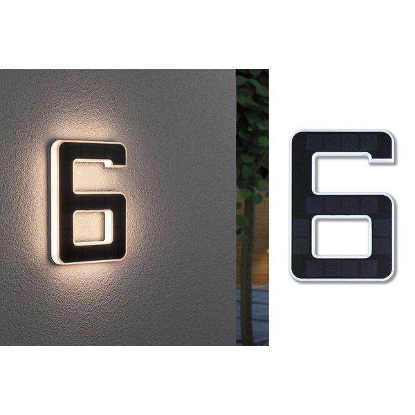 Paulmann LED Außen-Wandleuchte Solar Hausnummer, LED fest integriert, Warmweiß, LED-Modul, Hausnummern, Buchstaben wählbar, Akku wechselbar