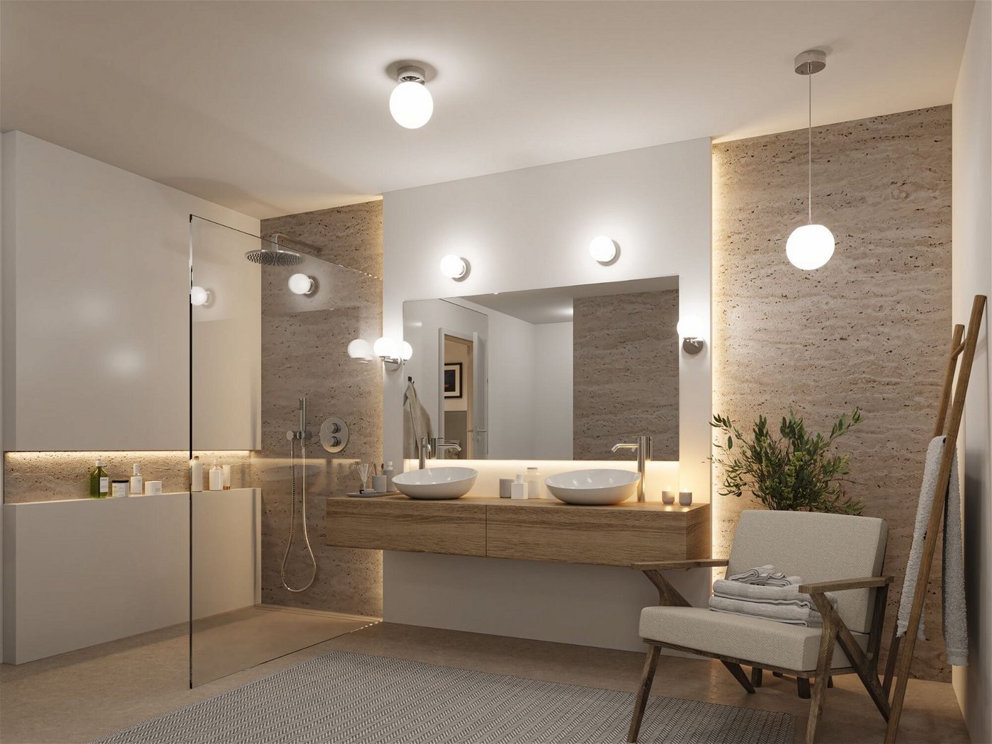 Paulmann LED Deckenleuchte Selection Bathroom Gove IP44 3000K 9W Satin, Glas/Metall, LED fest integriert, Warmweiß – Bild 2 von 5