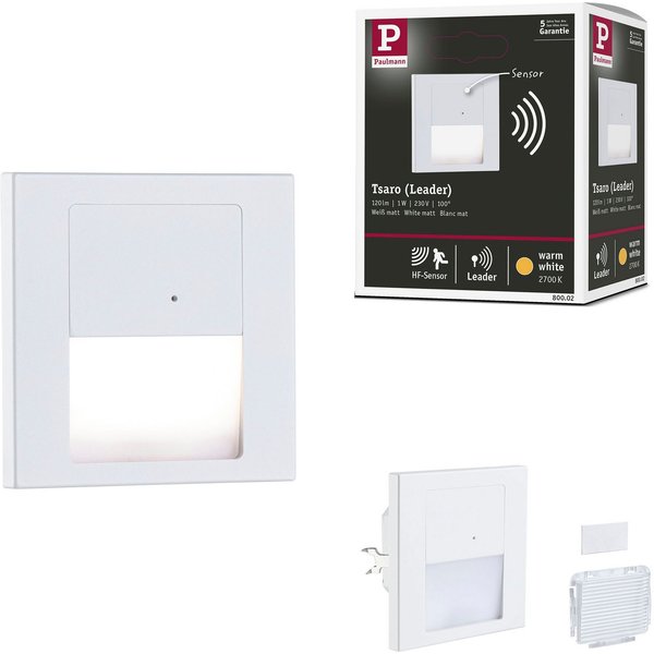 Paulmann LED Einbauleuchte LED Wandeinbauleuchte Tsaro eckig 80x36mm, LED fest integriert, Warmweiß
