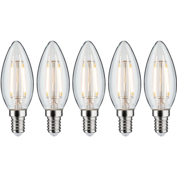 Paulmann LED-Filament 5er Pack 2,6W Kerze E14 klar 2700K, E14, 5 St., Warmweiß