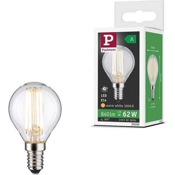 Paulmann LED-Filament Efficient-Line Filament 230V LED Tropfen E14 78 mm 840lm 4W 3000K Klar, E14, 1 St.