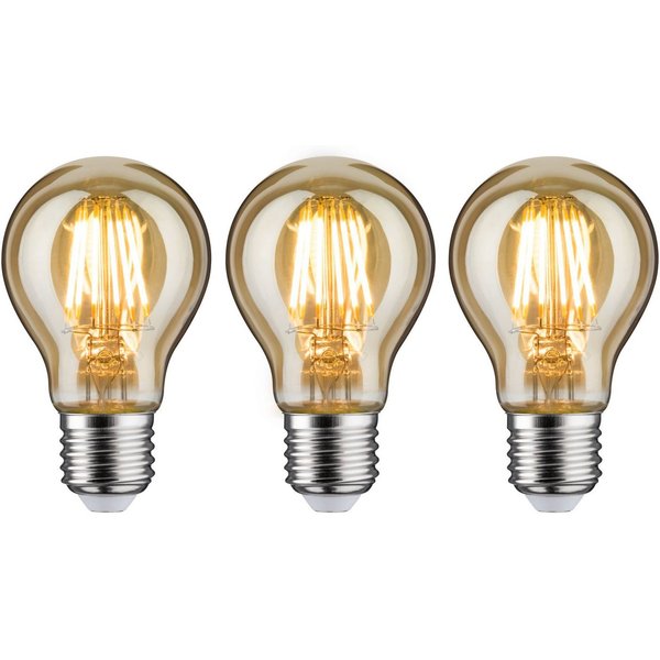 Paulmann LED-Leuchtmittel 3er Pack 6,5 W goldlicht, E27, 3 St., Warmweiß