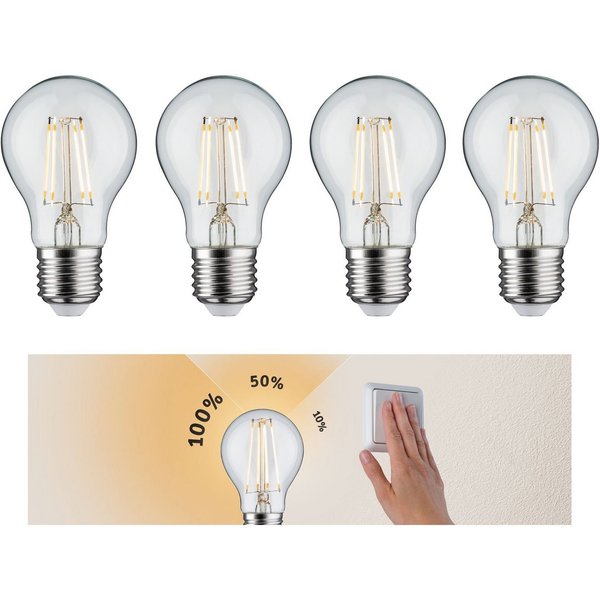 Paulmann LED-Leuchtmittel 4er Pack 4,5W E27 3step dimmbar klar, E27, 4 St., Warmweiß