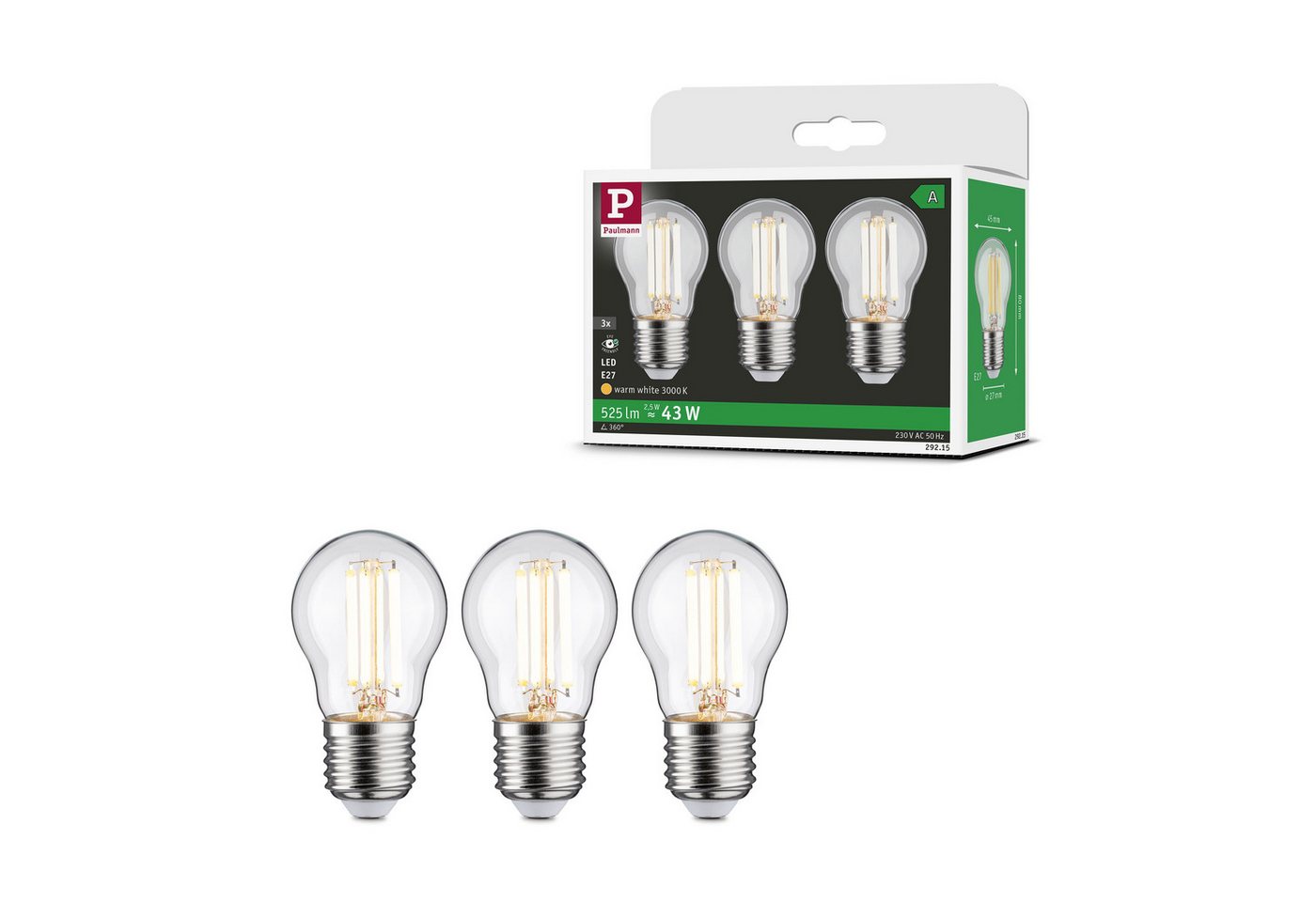 Paulmann LED-Leuchtmittel Efficient-Line 3er-Pack Tropfen 525lm 2,5W 3000K klar 230V, E27, 3 St., Warmweiß – Bild 2 von 5