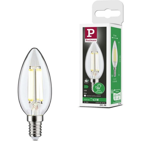Paulmann LED-Leuchtmittel Efficient-Line Filament 230V LED Kerze E14 1 St. 525lm 2,5W 4000K Klar, E14, 1 St., Neutralweiß