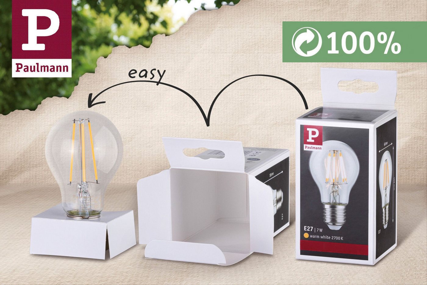 Paulmann LED-Leuchtmittel Efficient-Line Filament 230V LED Birne E27 470lm 2,5W 3000K dimmb.Matt, E27, 1 St., Warmweiß – Bild 4 von 5