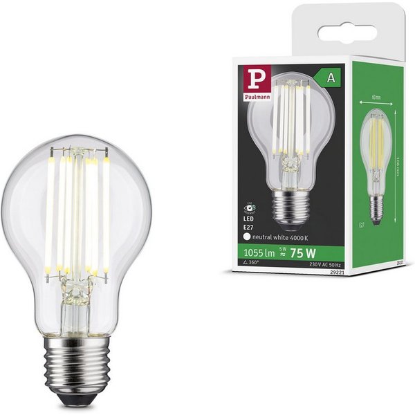Paulmann LED-Leuchtmittel Efficient-Line Filament 230V LED Birne E27 1 St. 1055lm 5W 4000K Klar, E27, 1 St., Neutralweiß