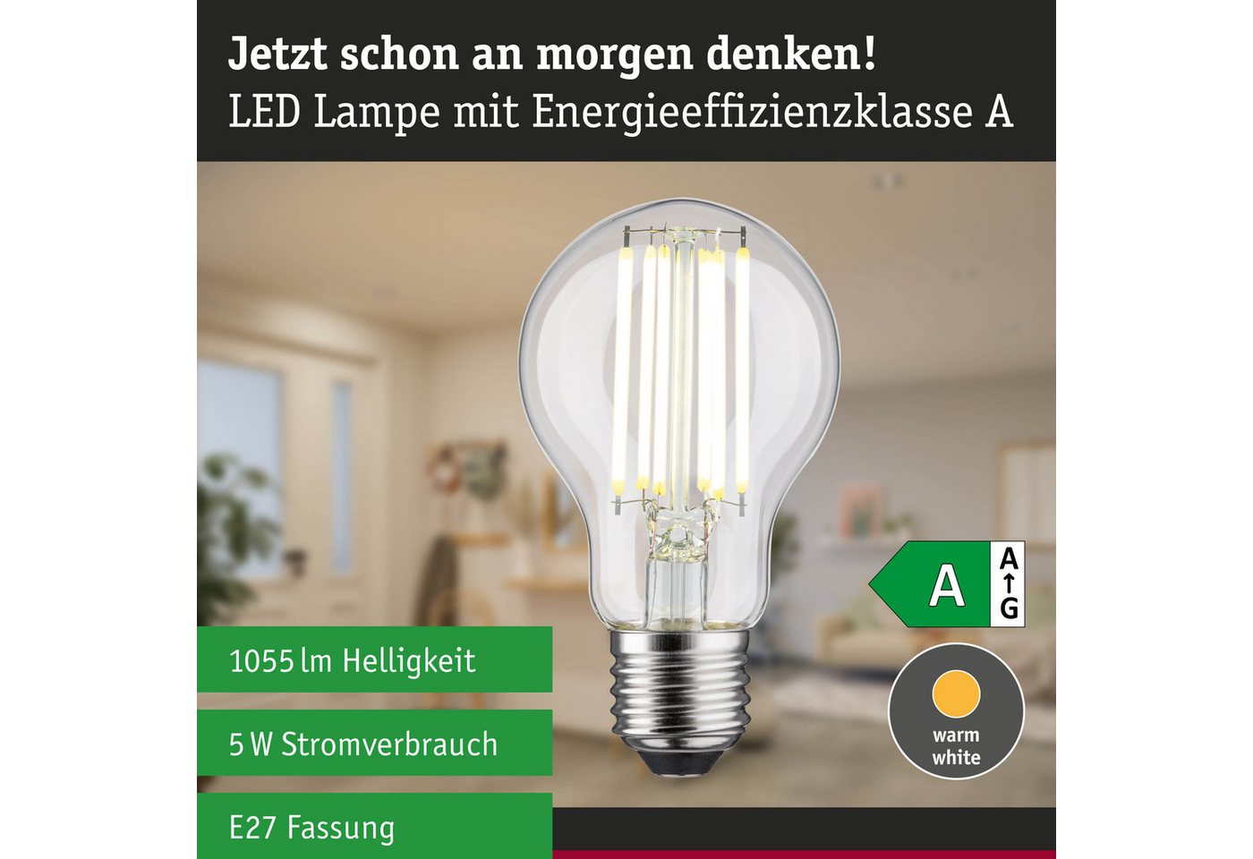 Paulmann LED-Leuchtmittel Efficient-Line Filament 230V LED Birne E27 1 St. 1055lm 5W 4000K Klar, E27, 1 St., Neutralweiß – Bild 4 von 5