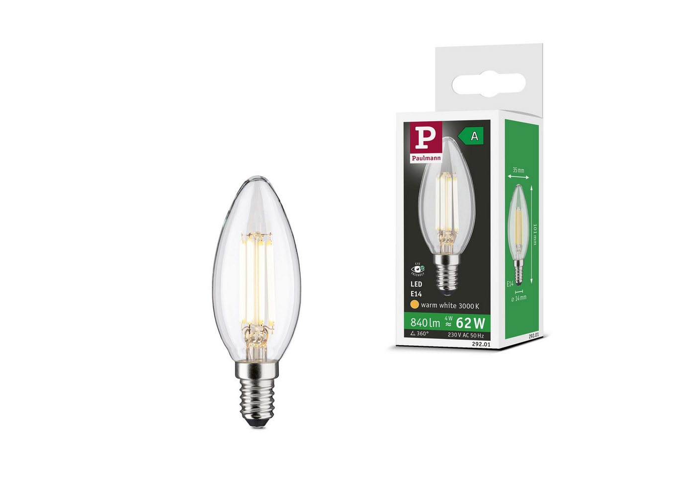 Paulmann LED-Leuchtmittel Efficient-Line Kerze 840lm 4W 3000K klar 230V, E14, 1 St., Warmweiß – Bild 3 von 5