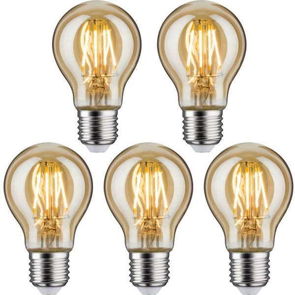 Paulmann LED-Leuchtmittel LED Standardform 4,7W E27 2500K, E27, 5 St., Extra-Warmweiß, 5er-Pack, Goldlicht