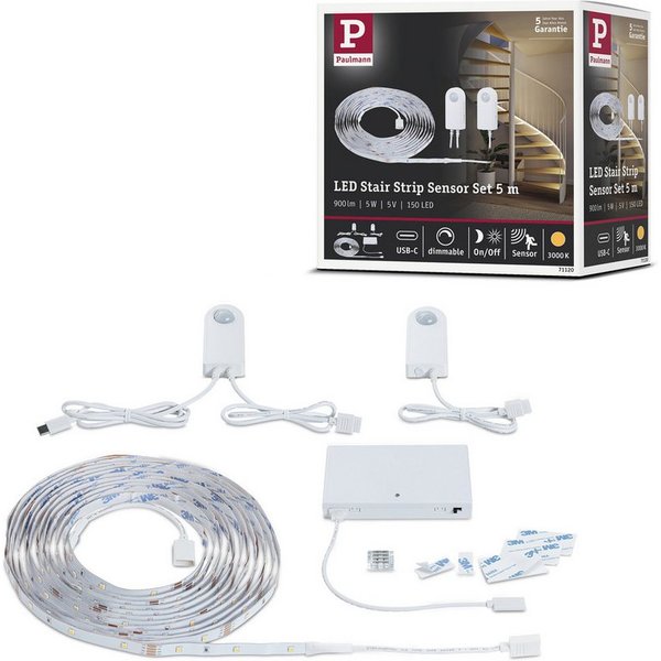 Paulmann LED Stripe LED Stair Strip Sensor Set 5m Dämmerungsgesteuerter Bewegungsmelder (I