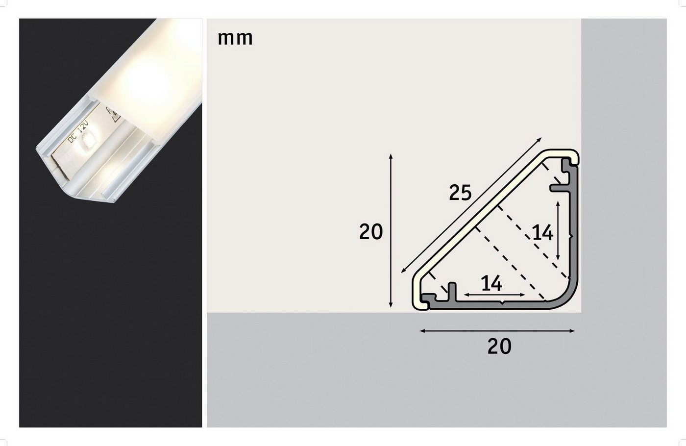 Paulmann LED-Stripe-Profil Delta Profil mit Diffusor 1m Alu eloxiert, Satin, Alu/Kunststoff – Bild 2 von 5