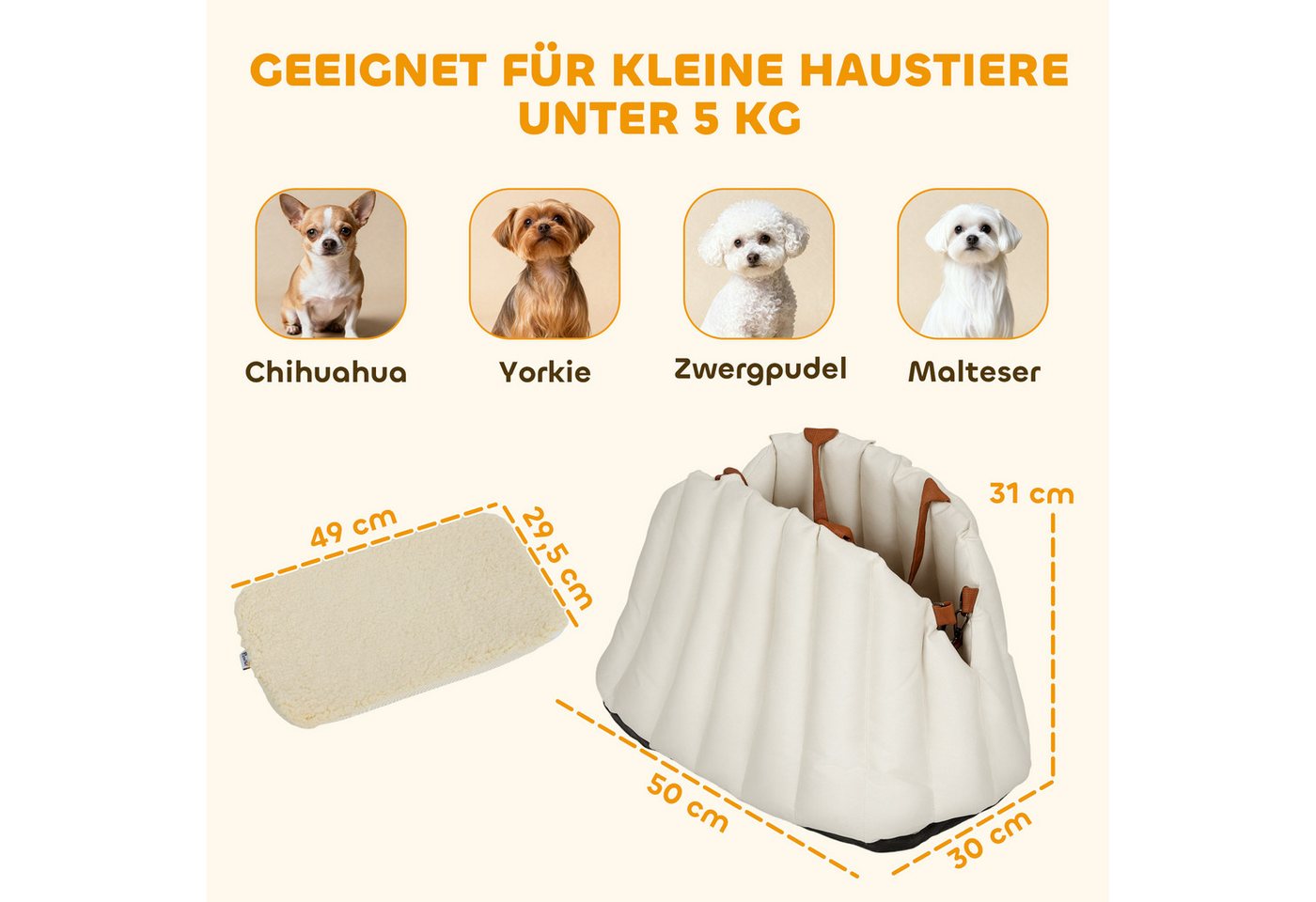 PawHut Hunde-Autositz Hundeautositz, Oxford-Stoff, Autositz für kleine Haustiere – Bild 3 von 5