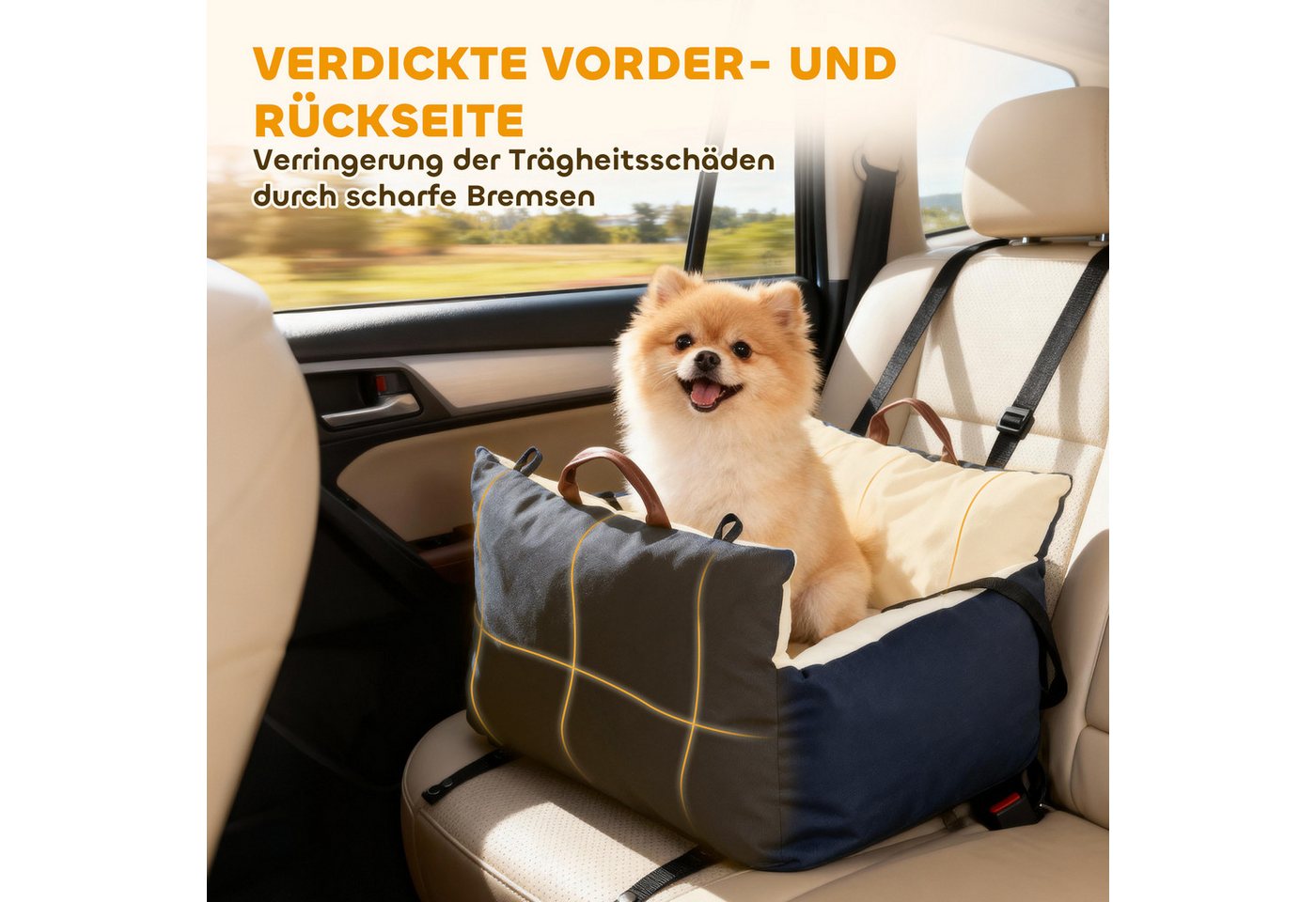 PawHut Hunde-Autositz mit Sicherheitsgurt, Baumwolle, für Kleine Hunde und Katzen Haustiere – Bild 5 von 5