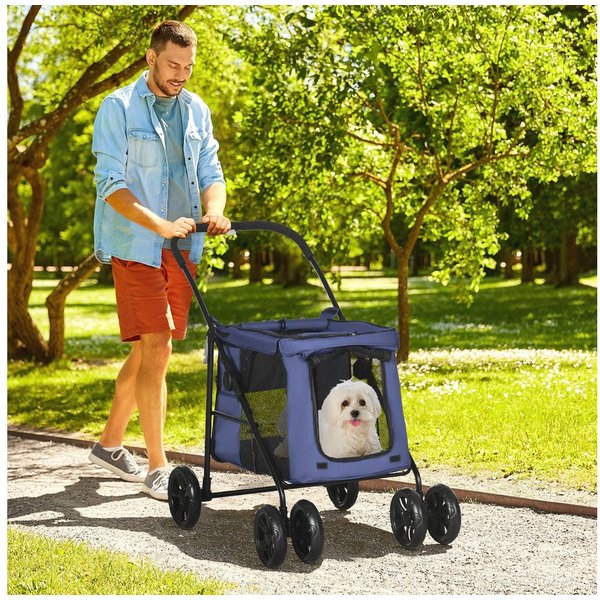 PawHut Hundebuggy Hundewagen, Katzenbuggy, mit Seitentaschen, Netzfenster, (Hundetrolley, 1-tlg), für kleine und mittelgroße Hunde bis 20 kg, Oxford-Gewebe, Bla