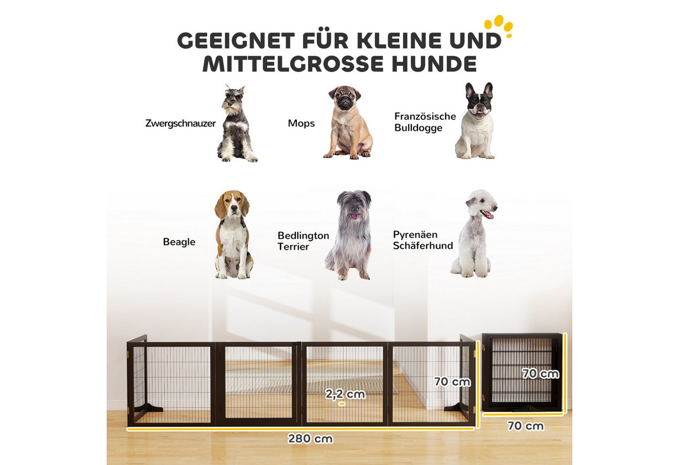 PawHut Hundegitter Freistehendes, mit Füßen, klappbares Treppenschutzgitter für Küche (Absperrgitter für Hund, 1 St., verstellbares Schutzgitter aus Holz), 432  – Bild 3 von 5