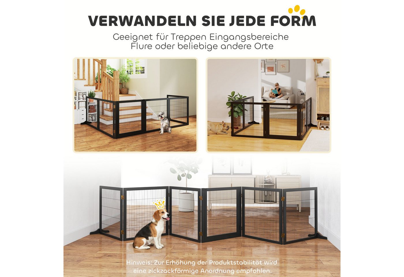 PawHut Hundegitter Freistehendes, mit Füßen, klappbares Treppenschutzgitter für Küche (Absperrgitter für Hund, 1 St., verstellbares Schutzgitter aus Holz), 432  – Bild 4 von 5