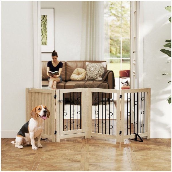 PawHut Hundegitter Hund, Haustiergitter mit Tür, für Küche, 4 Paneelen (Klappbar Absperrgitter, 1 St., Freistehendes Schutzgitter), für Flur, Treppe, Türrahmen,