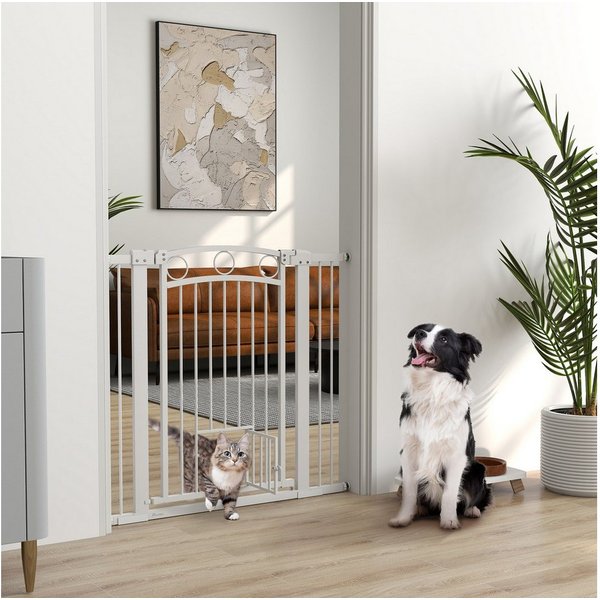 PawHut Hundegitter Treppenschutzgitter Türgitter Breiten 76-104 cm Stahl (Türschutzgitter, 1 St., Absperrgitter ohne Bohren), für Treppen, Tür, Flur, Weiß