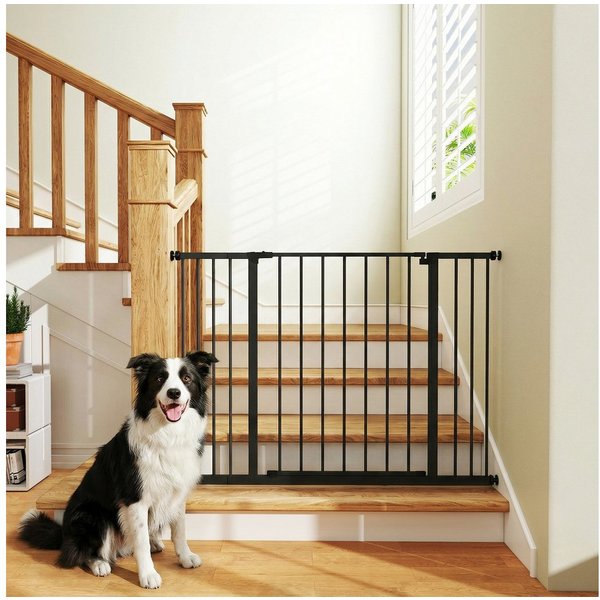 PawHut Hundegitter Türschutzgitter mit 10/15 cm Verlängerung Türgitter ohne Bohren (Treppenschutzgitter, 1 St., Tür-Absperrgitter), für Garten, Balkon, Schwarz