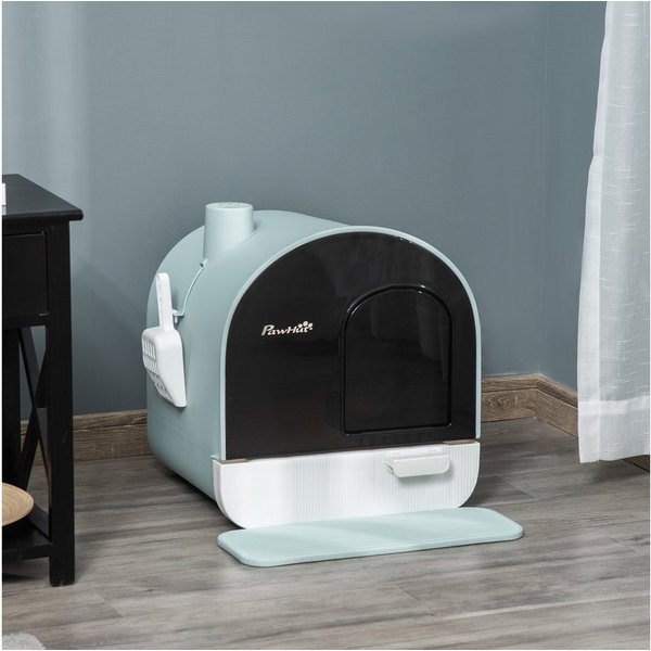 PawHut Katzentoilette Streuschaufel, Streufangmatte mit Deckel, für Wohnzimmer, Grün