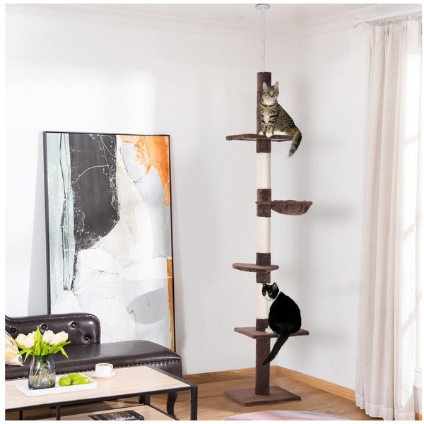 PawHut Kratzbaum Katzenbaum mit Sisalstämmen, Kletterbaum für kleine&große Katzen, für Garten, Balkon, Braun