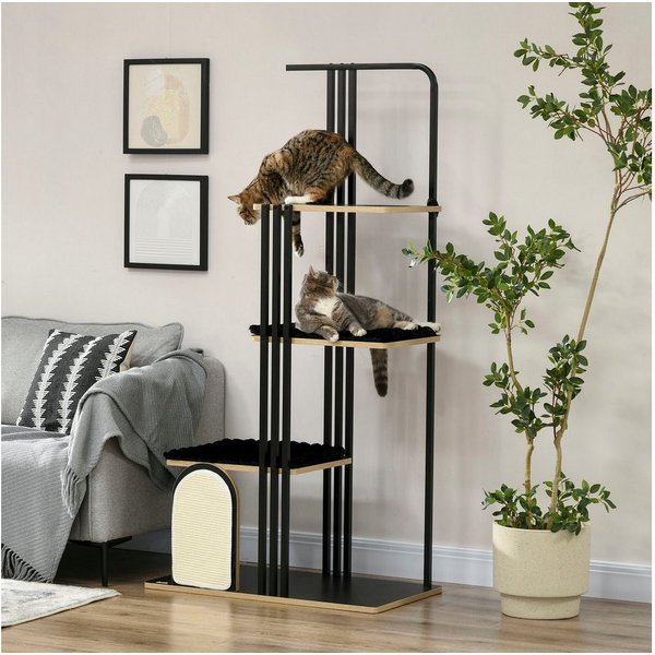 PawHut Kratzbaum mehrstöckiger Katzenbaum mit Kissen, Kratzbrett, mit 3 Plattformen, 48B x 85L x 170H cm