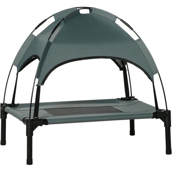 PawHut Tierbett Hundeliege mit Baldachin, Taftstoff, Atmungsaktiv, Netzstoff, für Garten, Balkon, Grau
