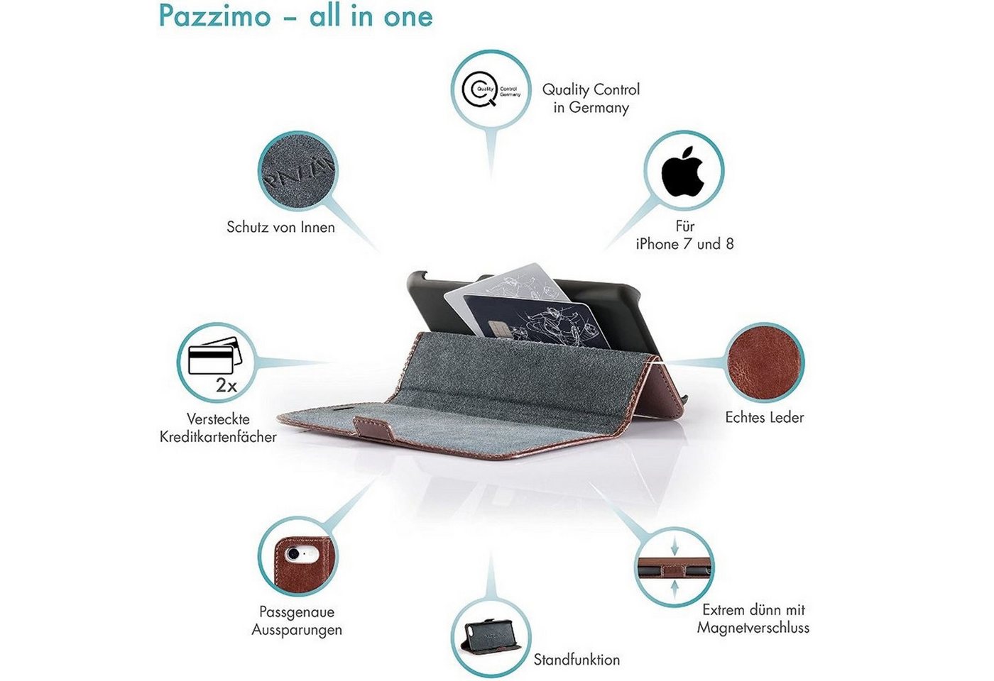 Pazzimo Handyhülle Leder Booklet Smart Case Tasche Hülle Cover 14,73 cm (5,8 Zoll), passend für Apple iPhone X/XS, weiches Innenfutter – Bild 2 von 5