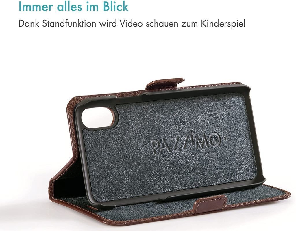 Pazzimo Handyhülle Leder Booklet Smart Case Tasche Hülle Cover 14,73 cm (5,8 Zoll), passend für Apple iPhone X/XS, weiches Innenfutter – Bild 5 von 5