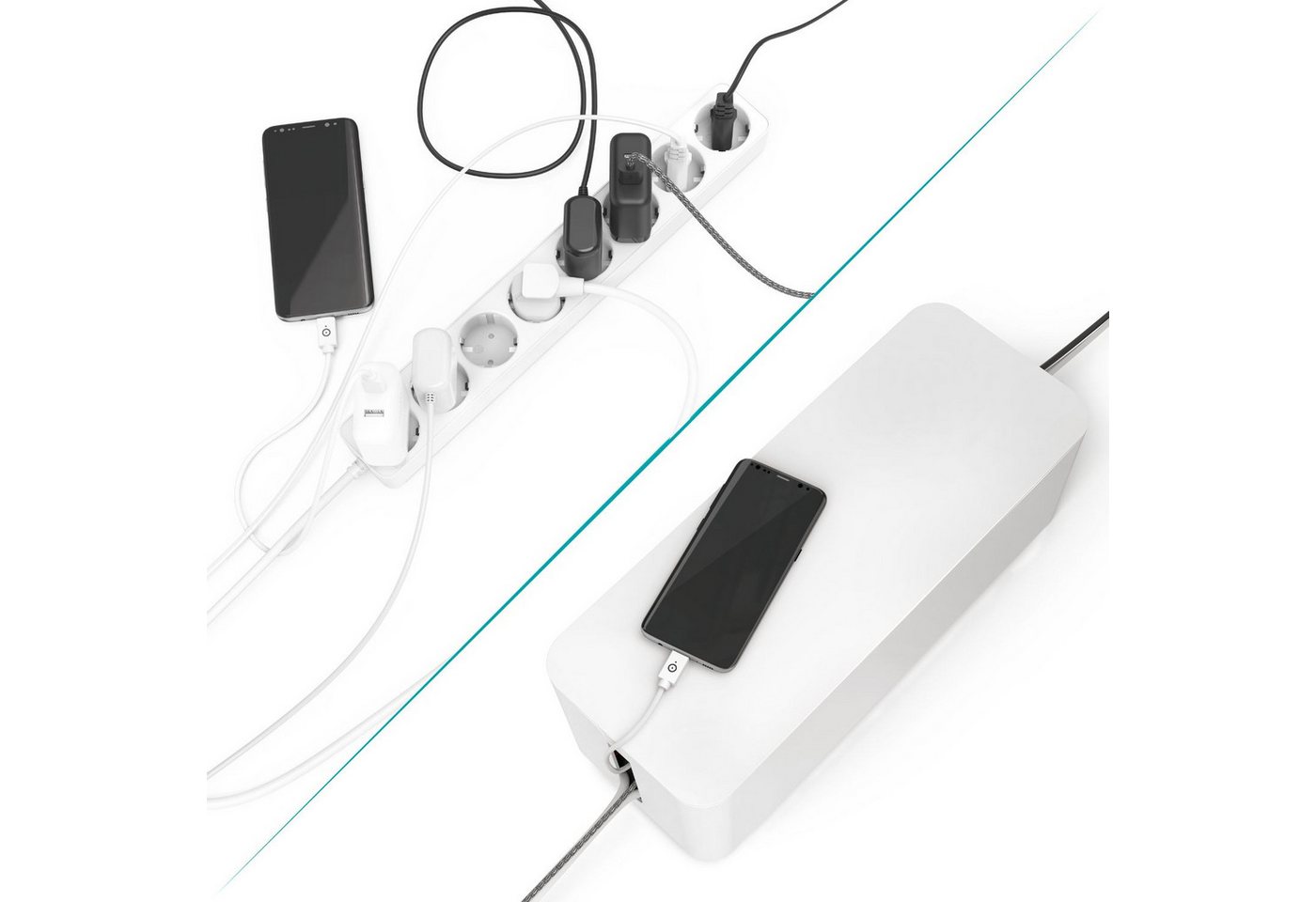 Pazzimo Kabelbox Design Kabelbox Kabelmanager Ladebox Box Weiß, (1x Kabelbox, Aufbewahrung), Kabel-Organizer Strom Ladestation für Zuhause TV PC Büro Schreibtis – Bild 2 von 5