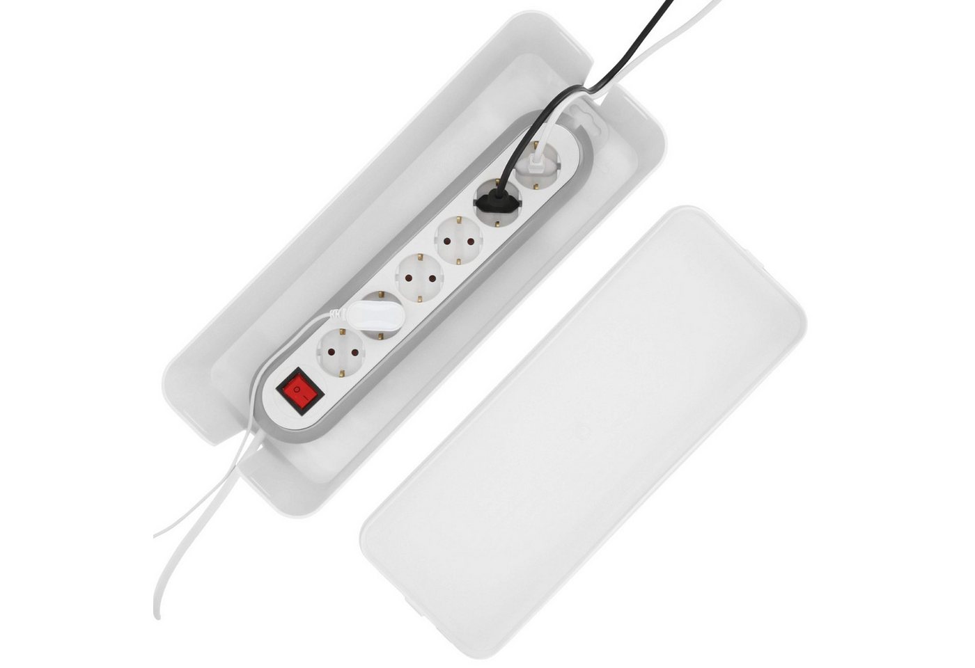 Pazzimo Kabelbox Design Kabelbox Kabelmanager Ladebox Box Weiß, (1x Kabelbox, Aufbewahrung), Kabel-Organizer Strom Ladestation für Zuhause TV PC Büro Schreibtis – Bild 4 von 5