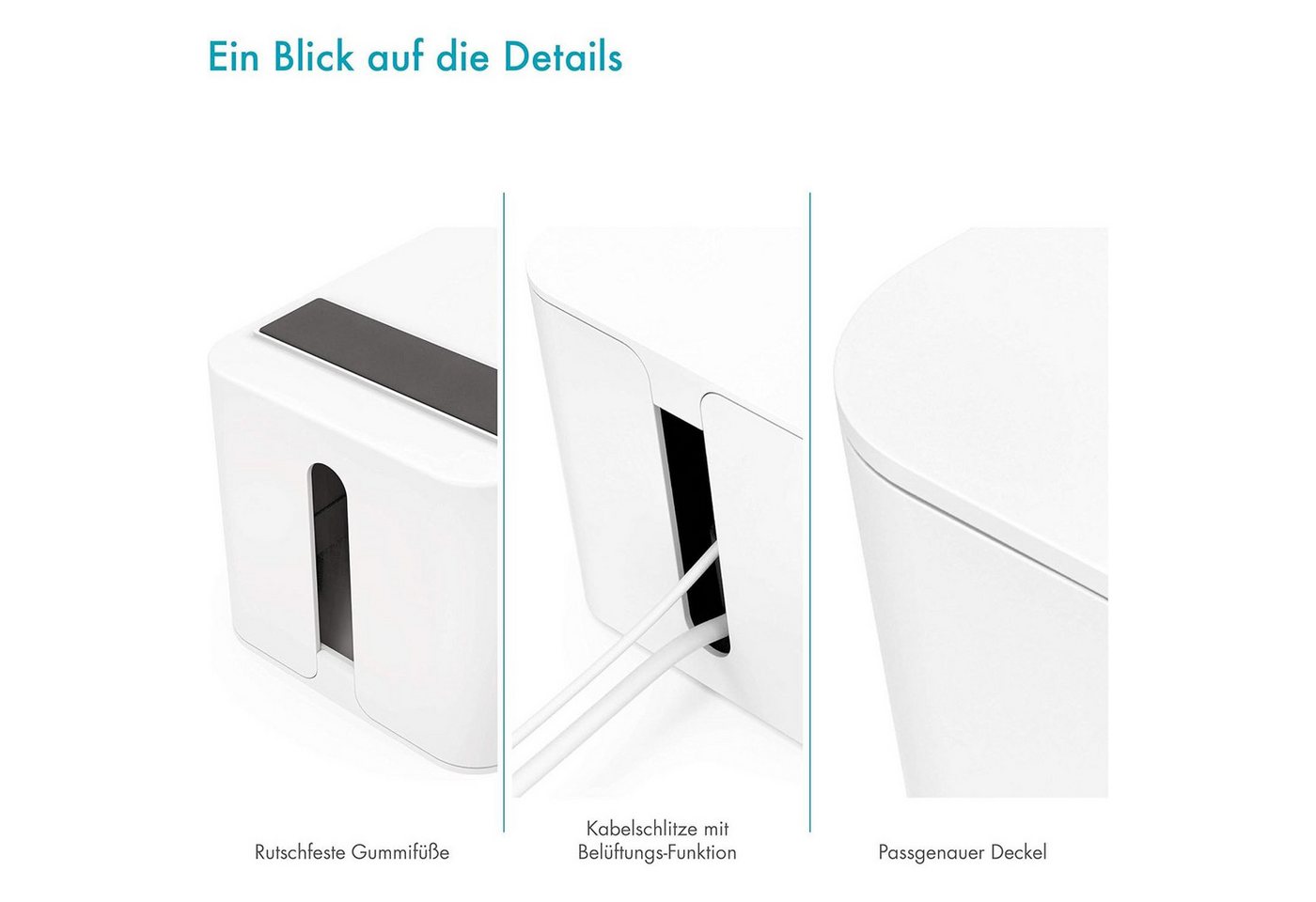 Pazzimo Kabelbox Design Kabelbox Kabelmanager Ladebox Box Weiß, (1x Kabelbox, Aufbewahrung), Kabel-Organizer Strom Ladestation für Zuhause TV PC Büro Schreibtis – Bild 5 von 5