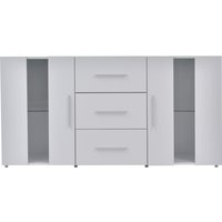 Sideboard 140cm Modernes mit 3 Schubladen 2 Schränken LED-Beleuchtung Weiß Wohnzimmer Möbel 140x35x72 cm Praktisches Design Aosom.de