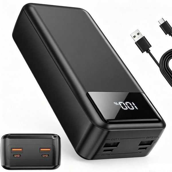 Pdgrid 50000mAh Große Batterie 22,5 W Schnellladung Powerbank USB-C mit 4 Ausgängen & 2 Eingängen 23A 50000 mAh, LED-Display für iPhone, Samsung, iPad etc.