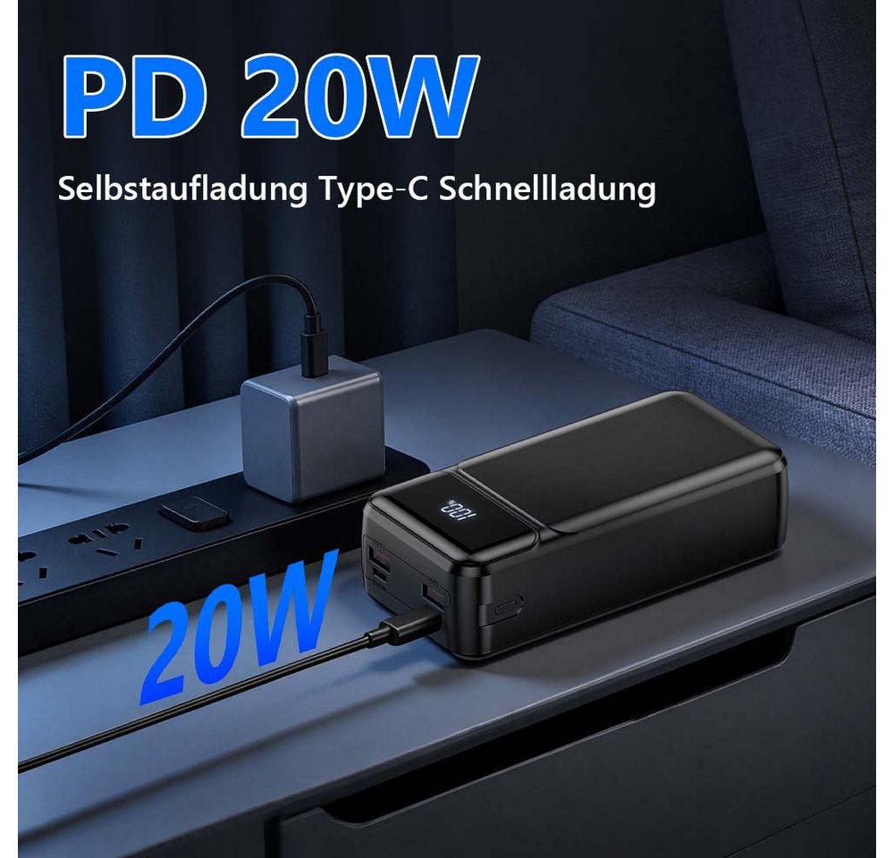 Pdgrid 22,5W 50000 mAh Schnellladung LED Anzeige Externer Akku Powerbank USB-C mit 4 Ausgängen & 2 Eingängen 23A 50000 mAh, LED-Display für iPhone, Samsung, iPa – Bild 4 von 5