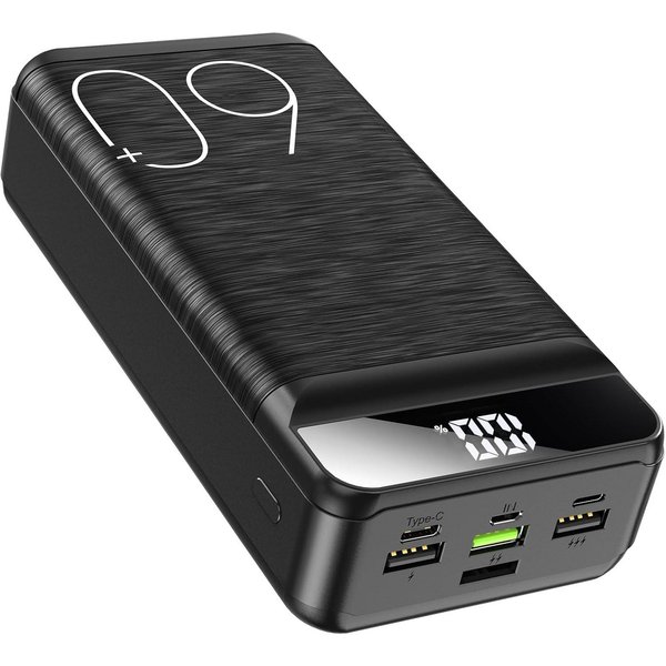 Pdgrid 60000mAh 22,5W Schnellladung Tragbares Ladegerät Externe Akku Powerbank LED Display, Integrierte Taschenlampe 60000 mAh, Hohe Kapazität ,4 Ausgängen & 3 