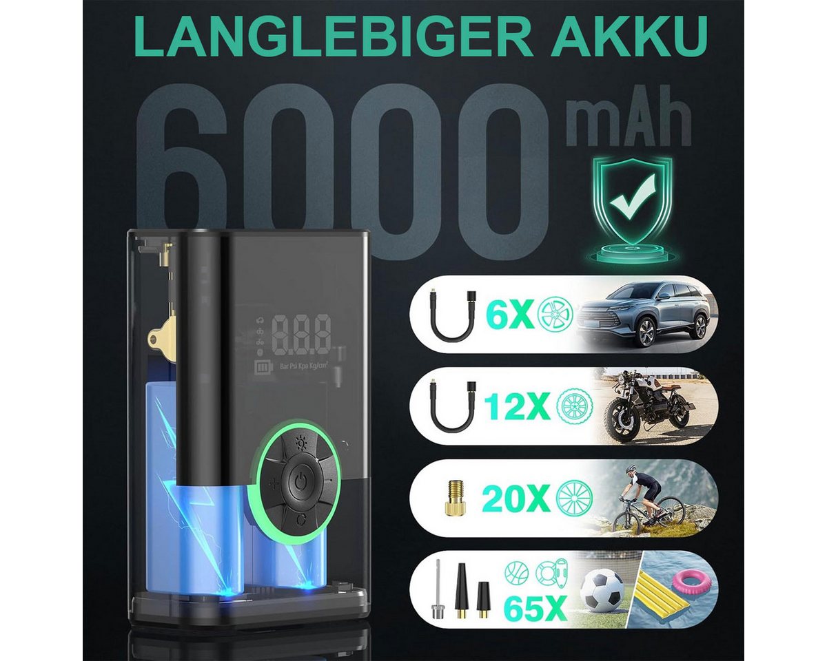 Pdgrid Akku-Luftpumpe 6000mAh Tragbare Elektronische Tragbare 150PSI Fahrradpumpe Elektrisch, luftpumpe für fahrrad,Luftkompressor Portable Electric Air – Bild 2 von 5