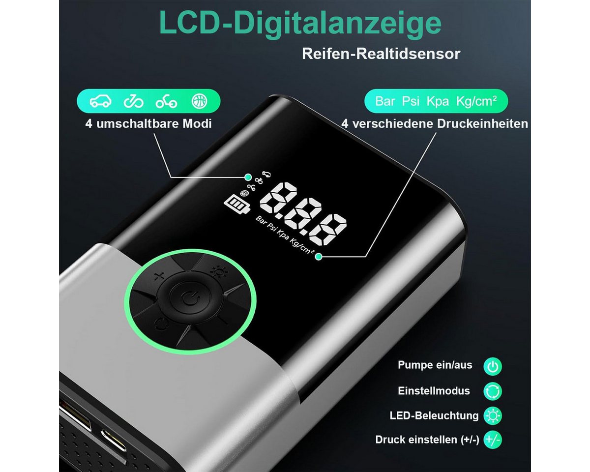 Pdgrid Akku-Luftpumpe 6000mAh Tragbare Elektronische Tragbare 150PSI Fahrradpumpe Elektrisch, luftpumpe für fahrrad,Luftkompressor Portable Electric Air – Bild 3 von 5
