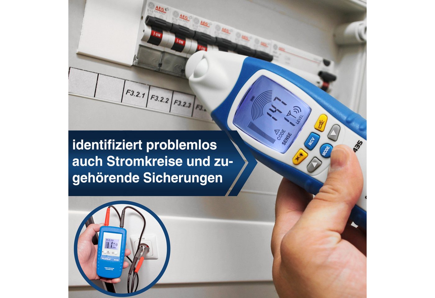 PeakTech Leitungsortungsgerät Leitungssucher Sender & Empfänger 2 m, NCV, Wände – Bild 5 von 5