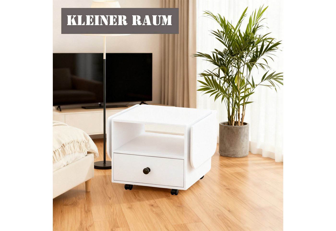 PEALOV Couchtisch mit Schubladen und Rollen, Ausziehbarer Wohnzimmertisch Weiß (1-St), 60–120 × 60 × 60 cm, mit praktischem Stauraum – Bild 4 von 5