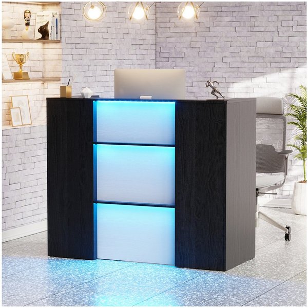 PEALOV Empfangstheke mit RGB-LED-Beleuchtung, Verkaufstheke mit Stauraum, 120x50x100cm (1-St), Vielseitige Rezeptionstheke für Büro, Salon, Geschäft und Café