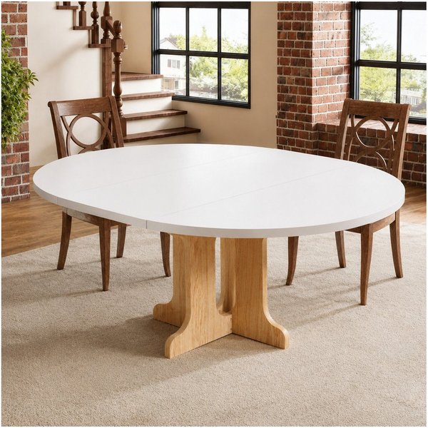 PEALOV Esstisch oval‑rund mit interner Erweiterungsplatte 90‑120 cm (1-St), Ausziehbarer Küchentisch für 4‑6 Personen