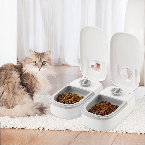 PEALOV Futterautomat Futterspender Haustier-Timer-Futterspender für 2 Mahlzeiten, Katzen und kleine Hunde für Nass- und Trockenfutter, 350mlx2
