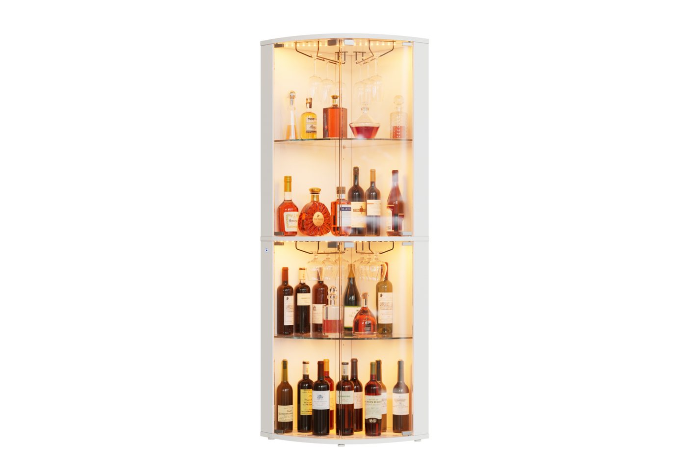 PEALOV Glasvitrine mit Tür, hängendes Weinglasregal für Küche, Esszimmer & Wohnzimmer (1-St) Weinschrank mit LED & Glashalter, 4-stufiger Eck-Barschrank – Bild 3 von 5